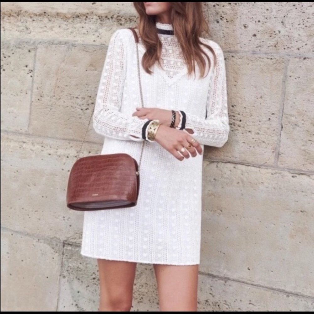 Sezane Lila White Cotton Lace Dress